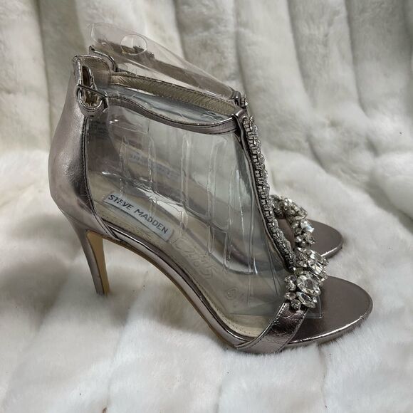 Steve Madden Shawana pewter ankle strap heels embellished with rhineston… - Picture 1 of 15